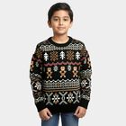 Boys Deep Charcoal Black Crew Neck Casual Pullover, Dark Green, small image number null