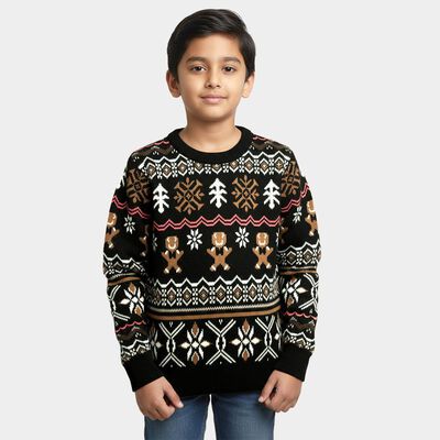 Boys Deep Charcoal Black Crew Neck Casual Pullover
