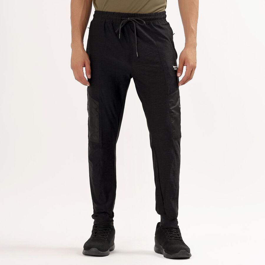 Men's Dark Charcoal Slim Fit Cut And Sew Track Pants, काला, large image number null