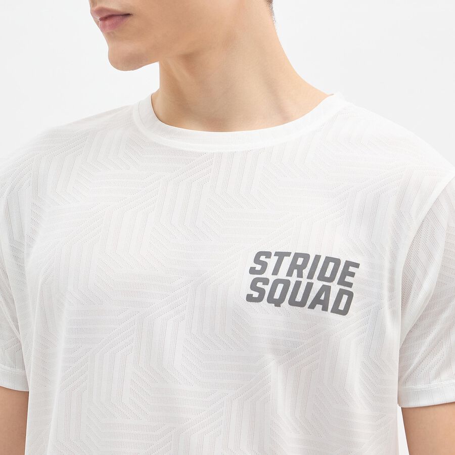 Men's Bright Eggshell White Crew Neck Athleisure T-Shirt, ऑफ व्हाइट, large