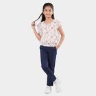 Girls White Round Neck Floral Printed T-Shirt, White, small
