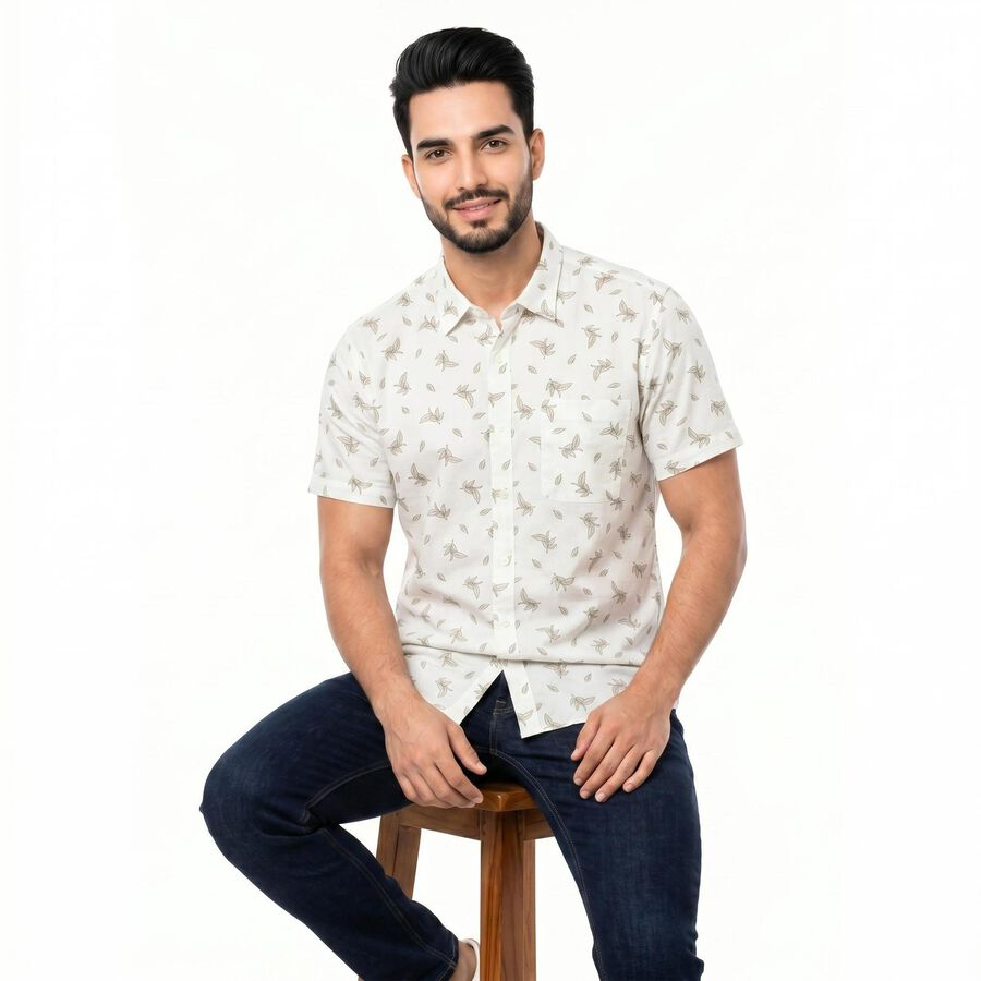 Men's Light Green Cotton Spread Collar Regular Fit Casual Shirt, Light Green, large