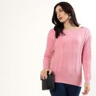 Women's Soft Pink Round Neck Casual Pullover, गुलाबी, small image number null
