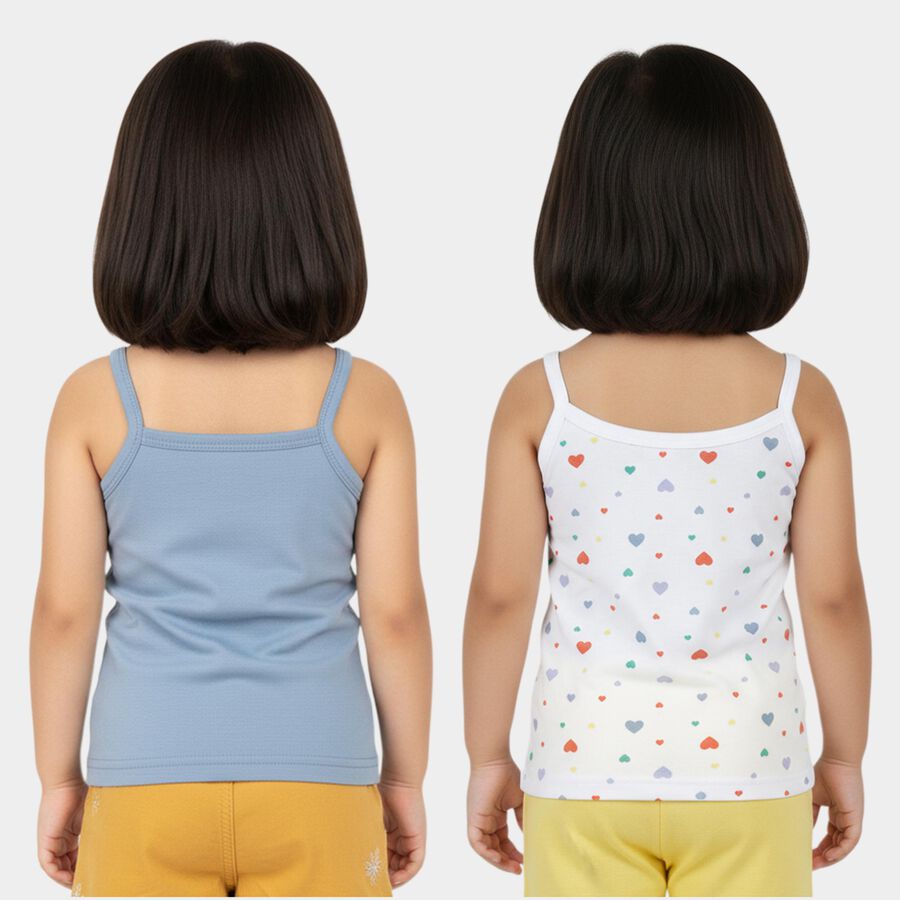 Girls Blue and White Cotton Square Neck Casual Vest, Light Blue, large