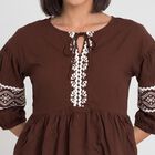 Women's Brown Round Neck Shirt, भूरा, small