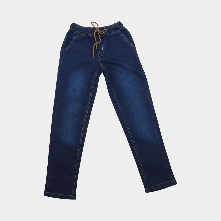 Boys' Navy Blue Straight Fit Drawstring Waist Jeans, गहरा नीला, large