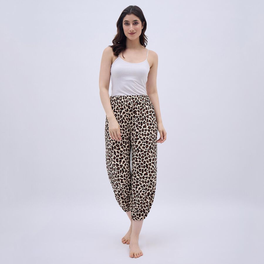 Women's Beige Leopard Print Relaxed Fit Harem Pants, भूरा, large image number null