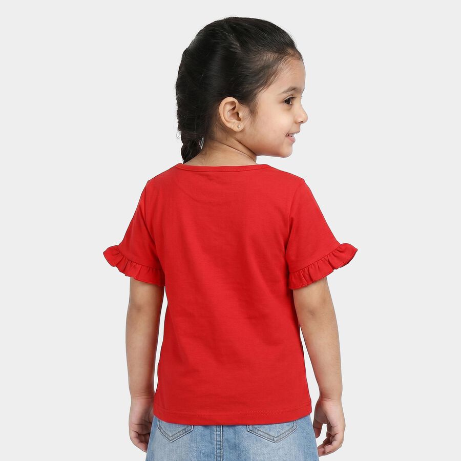 Girls Red Cotton Round Neck Regular T-Shirt, Red, large