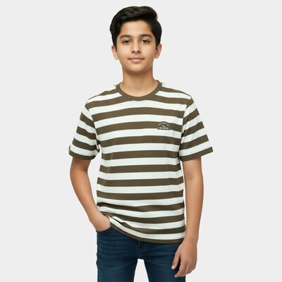 Boys Beige Round Neck Casual T-Shirt