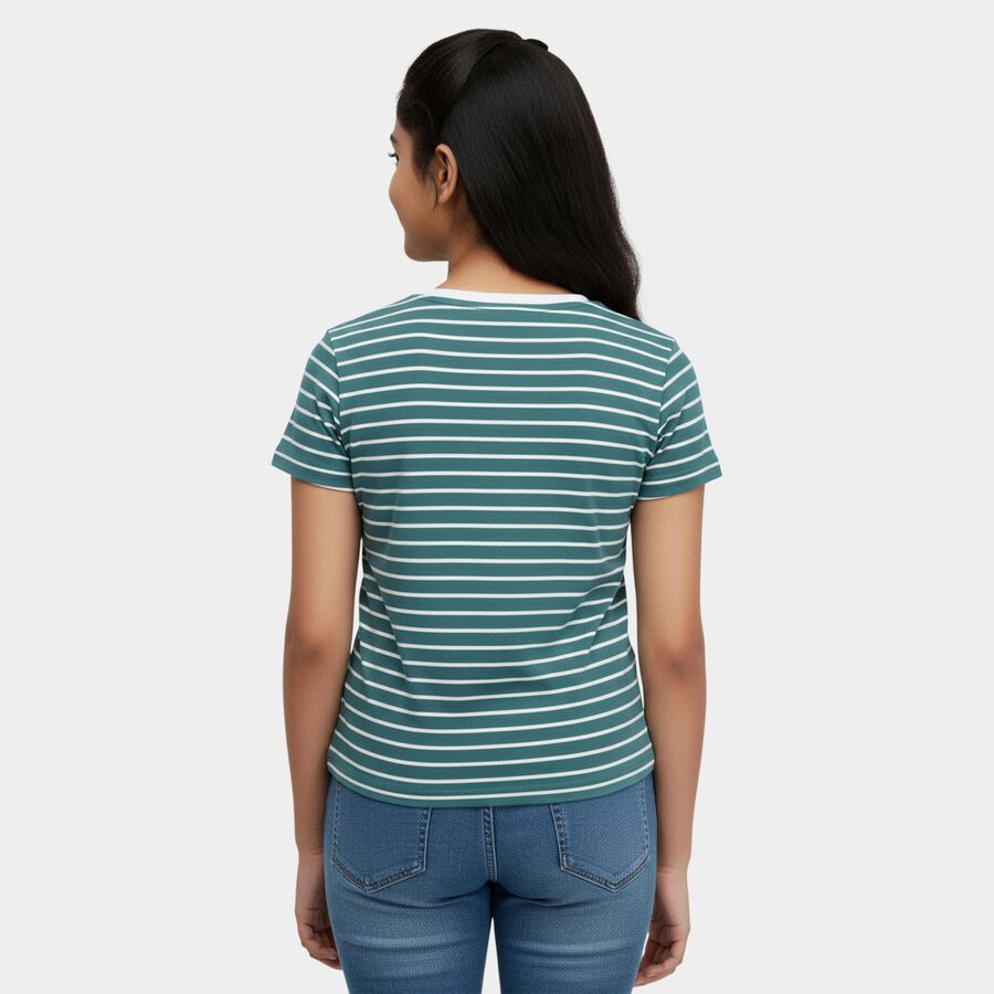 Girls' T-Shirt, गहरा हरा, large