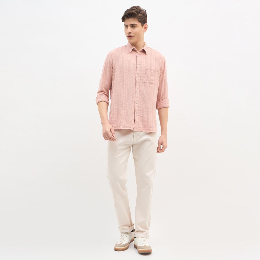 Men's Muted Dusty Pink Cotton Classic Casual Shirt, Peach, large