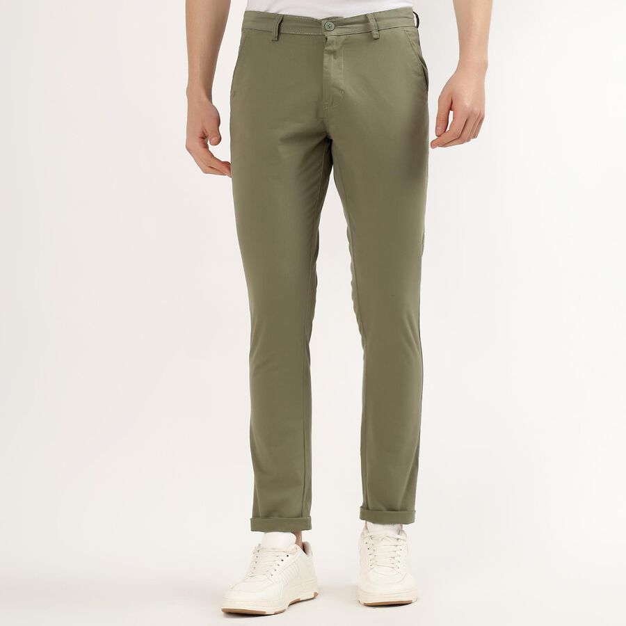 Men's Light Green Slim Fit Casual Trousers, हल्का हरा, large