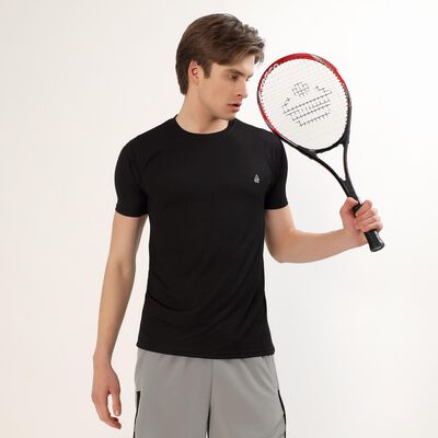 Men's Jet Black Crew Neck Athleisure T-Shirt