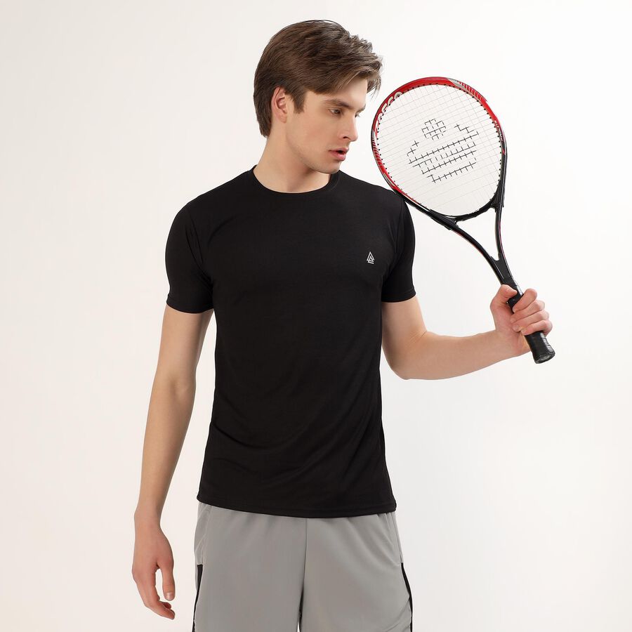 Men's Jet Black Crew Neck Athleisure T-Shirt, Black, large