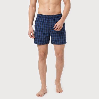 Men's Navy Blue Relaxed Fit Checked Boxers