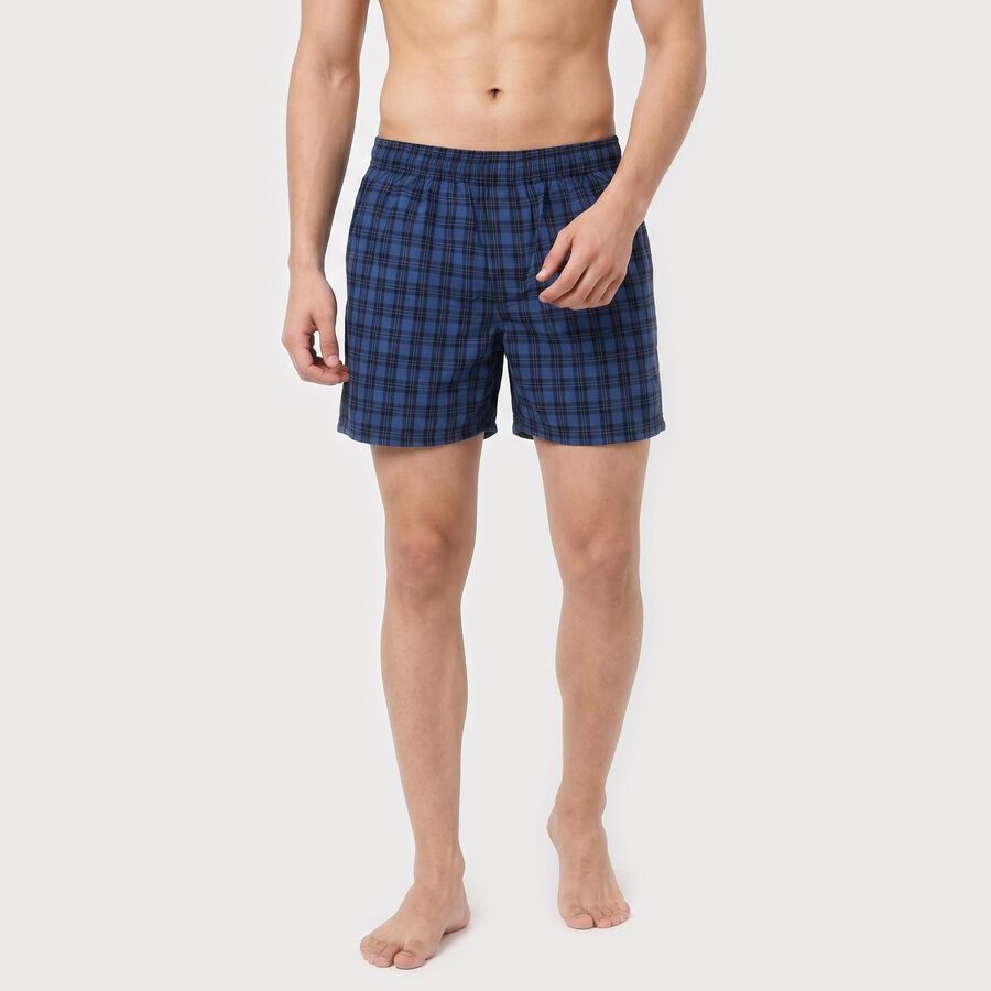 Men's Navy Blue Relaxed Fit Checked Boxers, Dark Blue, large