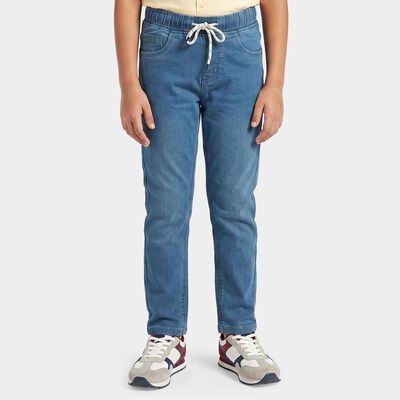 Boys' Blue Straight Fit Drawstring Waist Jeans