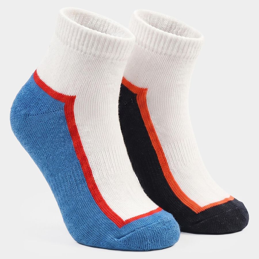 Boys' Regular Fit Ankle Length Pack of 2 Socks ( Blue, Black), सफ़ेद, large
