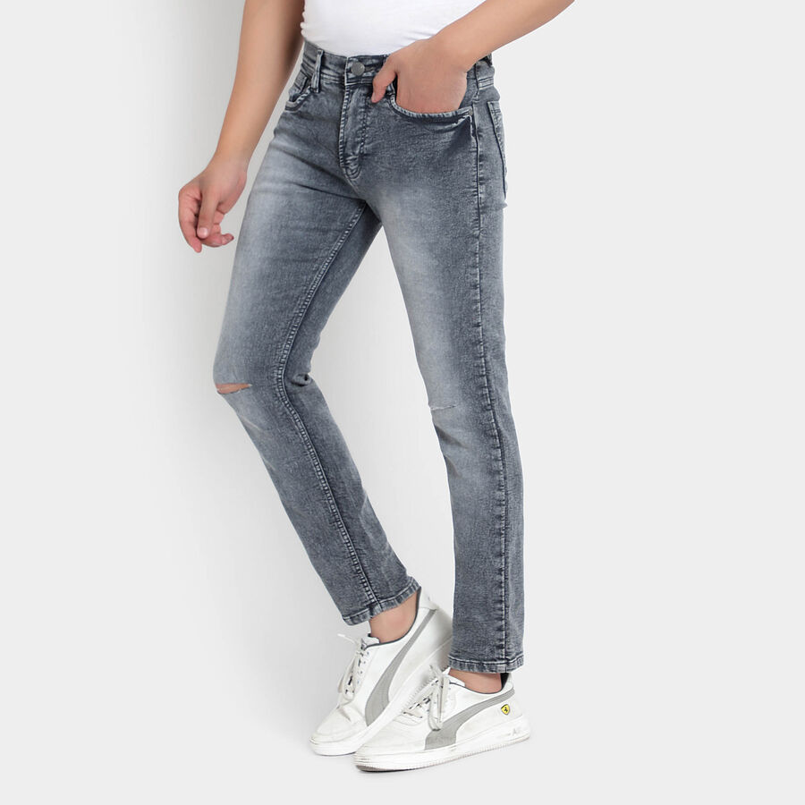 Mild distress 5 Pocket Straight Jeans, Light Grey, large image number null