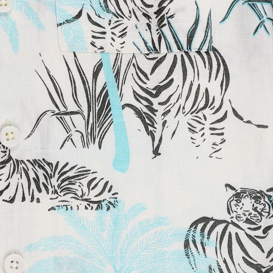 Boys Rich Eggshell White Cotton Half Sleeve Cuban Collar Casual Shirt, सफ़ेद, large image number null