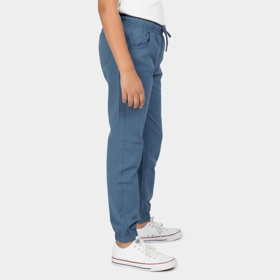 Boys' Teal Blue Regular Fit Elastic Waist Cotton Trousers, Teal Blue, large