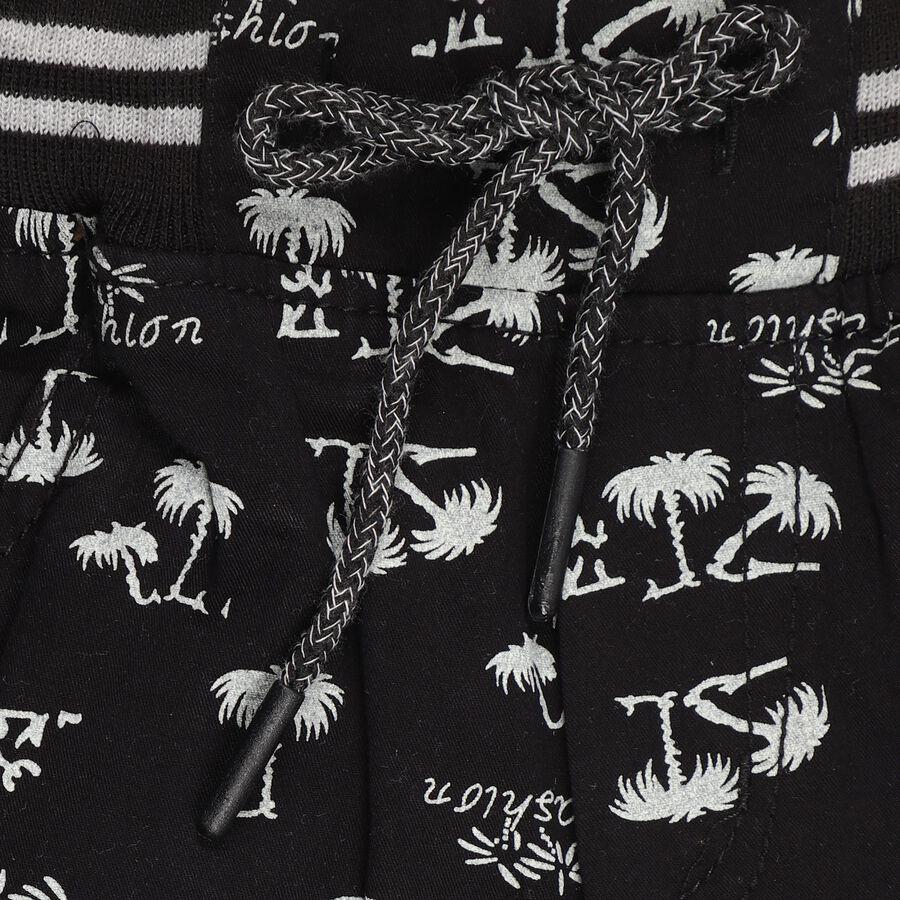 Boys' Jet Black Printed Elastic Waist Bermuda Shorts, काला, large image number null