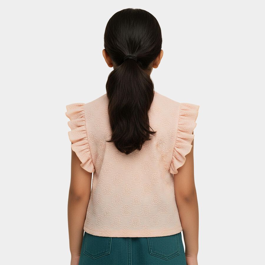 Girls' Pink Crew Neck Ribbed T-Shirt, Light Pink, large