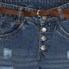 Girls' Blue Regular Fit Cotton Jeans, Mid Blue, small