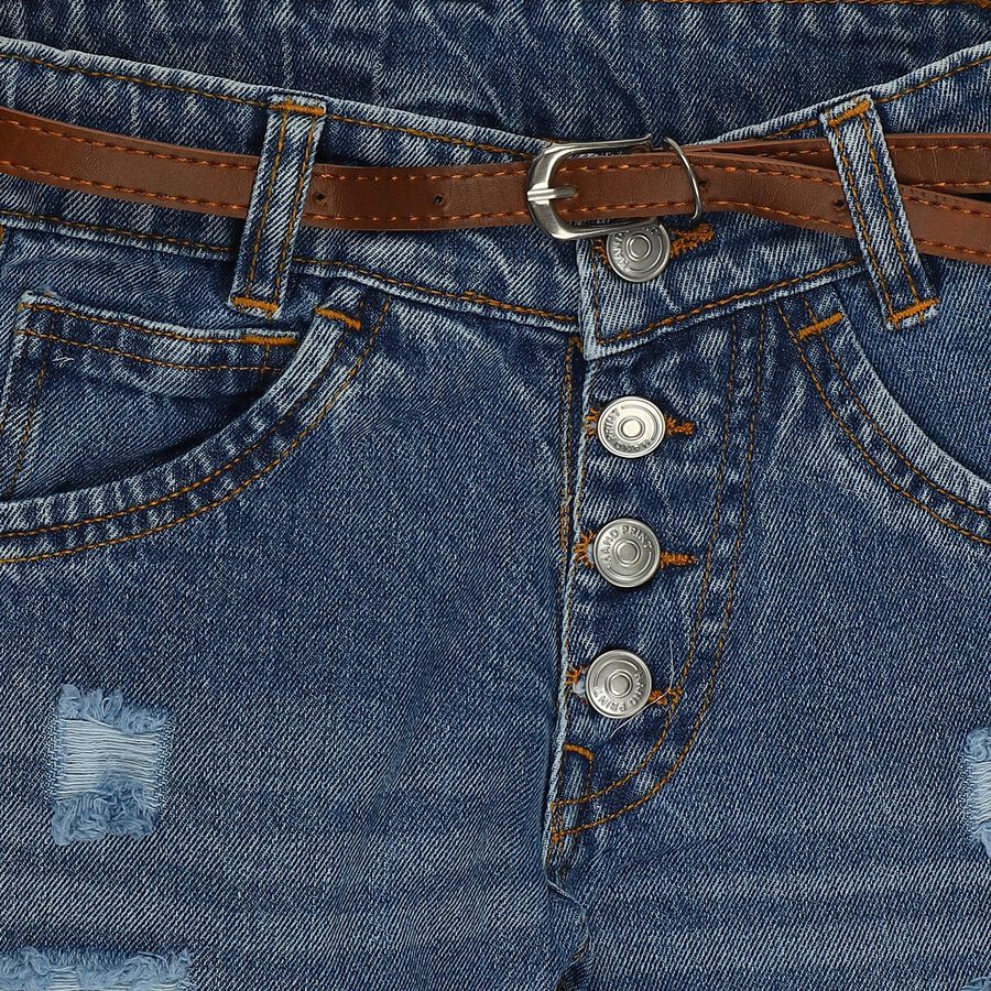 Girls' Blue Regular Fit Cotton Jeans, Mid Blue, large