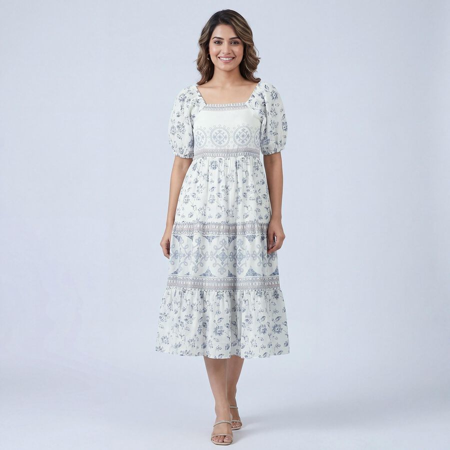 Women's Off-White Cotton Round Neck Solid Kurta, ऑफ व्हाइट, large