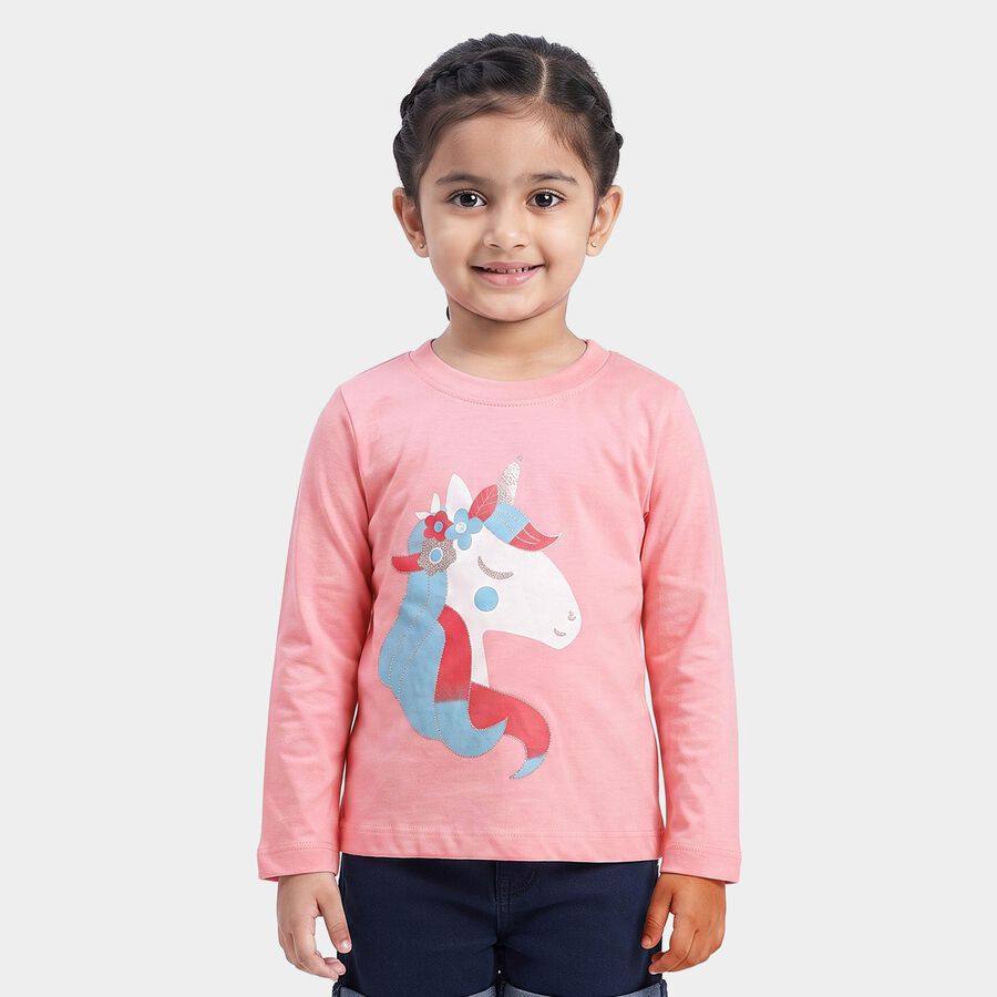 Girls Pink Round Neck Regular Top, Light Pink, large