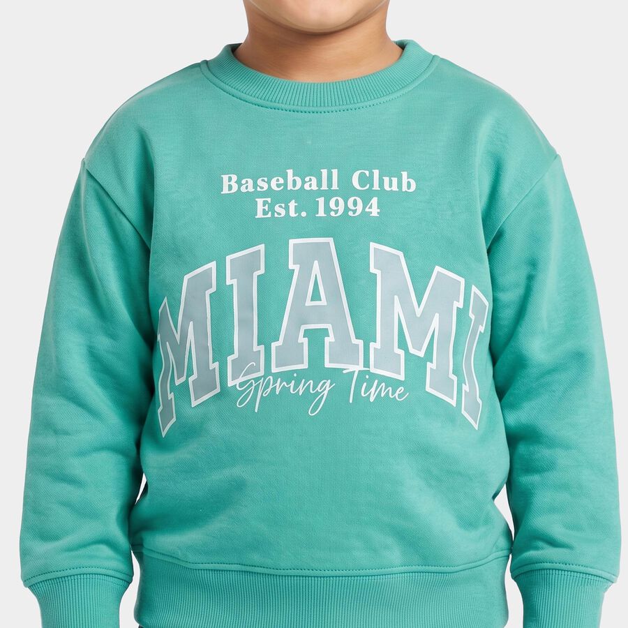Boys' Light Green Crew Neck Pullover Sweatshirt, हल्का हरा, large