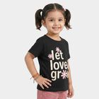 Girls Black Cotton Blend Round Neck Regular T-Shirt, Black, small