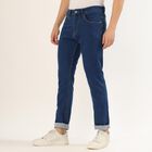 Men's Deep Indigo Slim Fit Jeans, मध्यम नीला, small