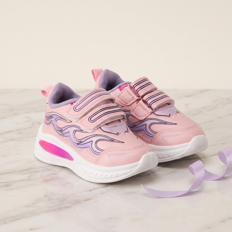 Girls Pink Velcro Strap Sneakers, Pink, large