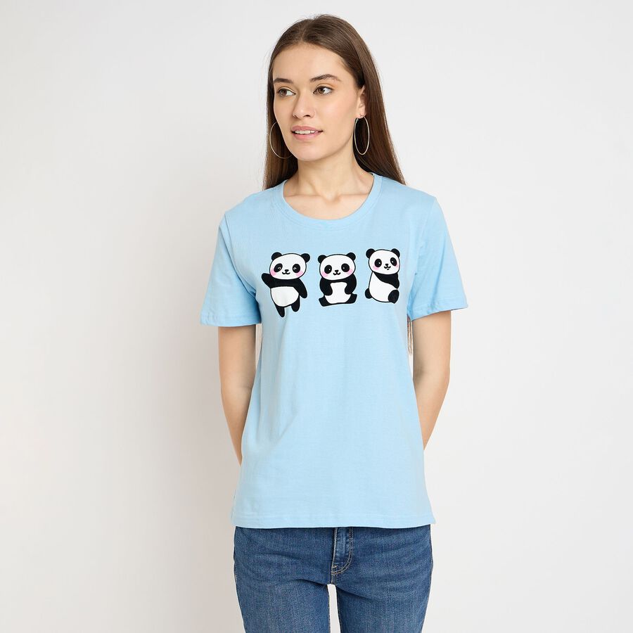 Ladies' 100% Cotton Round Neck T-Shirt, हल्का नीला, large image number null