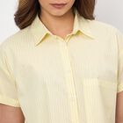 Women's Yellow Cotton Half Sleeve Classic Collar Casual Shirt, Yellow, small