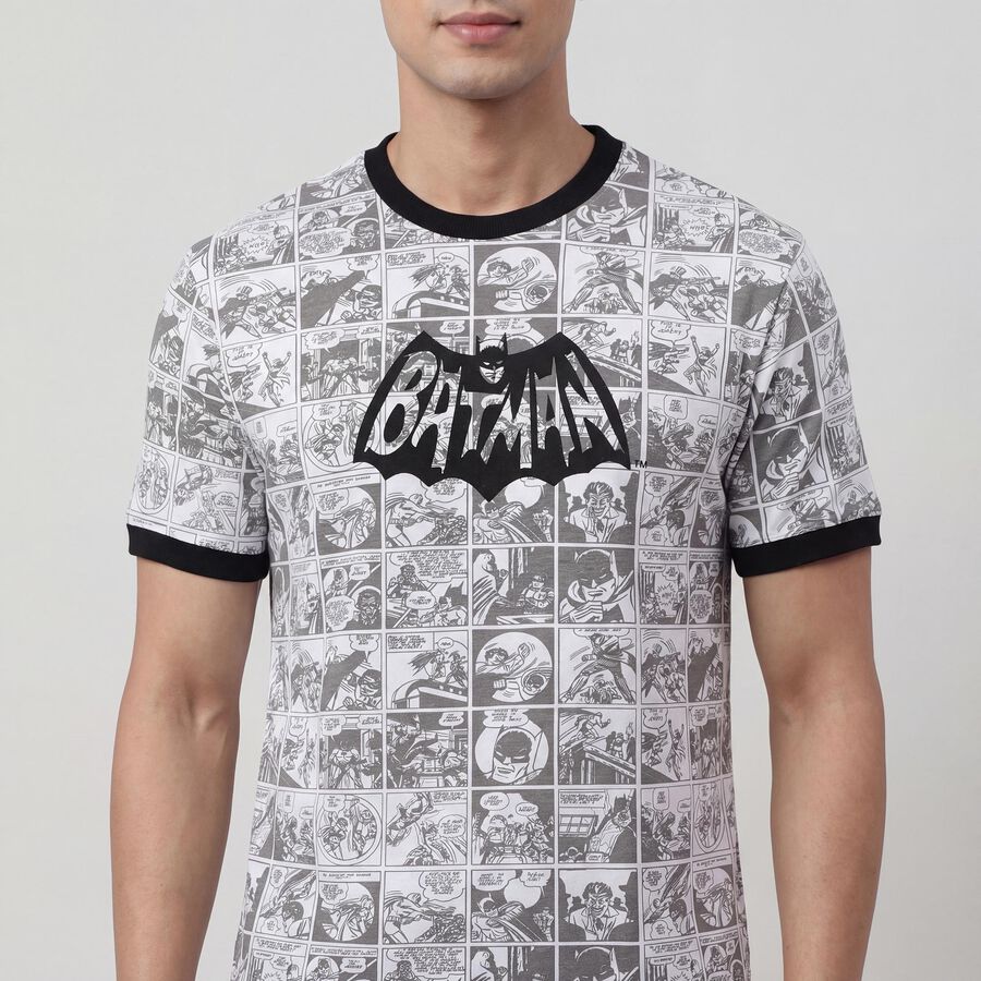 Men's White Cotton Round Neck Casual T-Shirt, White, large