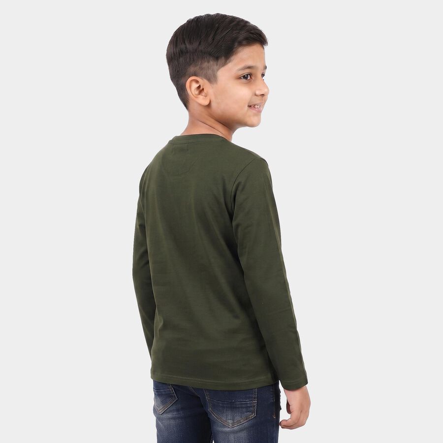 Boys Olive Green Round Neck Regular Boys T-Shirt, ओलिव, large