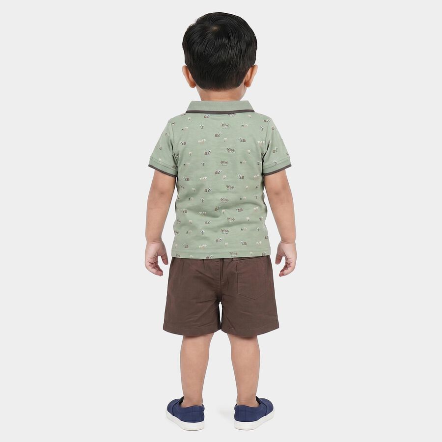 Infants' Mint Green 100% Cotton Polo Neck Printed Baba Suit, Light Green, large