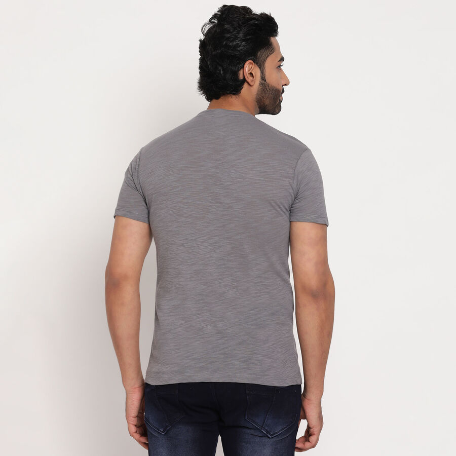 Cotton Solid Henley T-Shirt, Dark Grey, large image number null