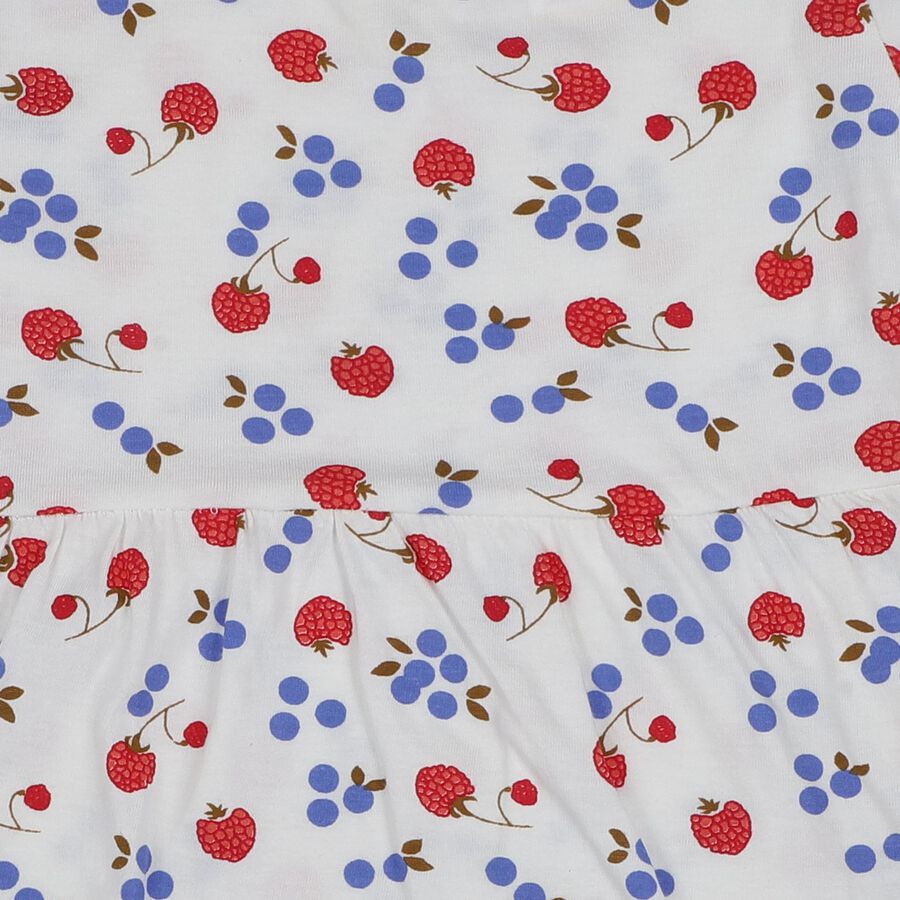 Infants' White Cotton Floral Print Flutter Sleeve Frock, Off White, large