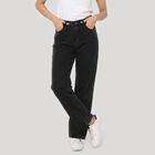 Women's Black Straight Fit Washed Jeans, काला, small
