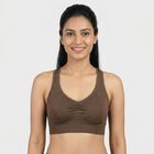 Women's Brown Sleeveless Athleisure Sports Bra, Brown, small