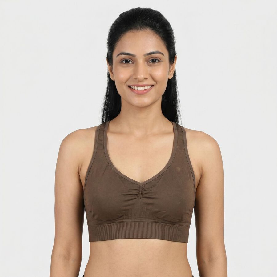 Women's Brown Sleeveless Athleisure Sports Bra, Brown, large