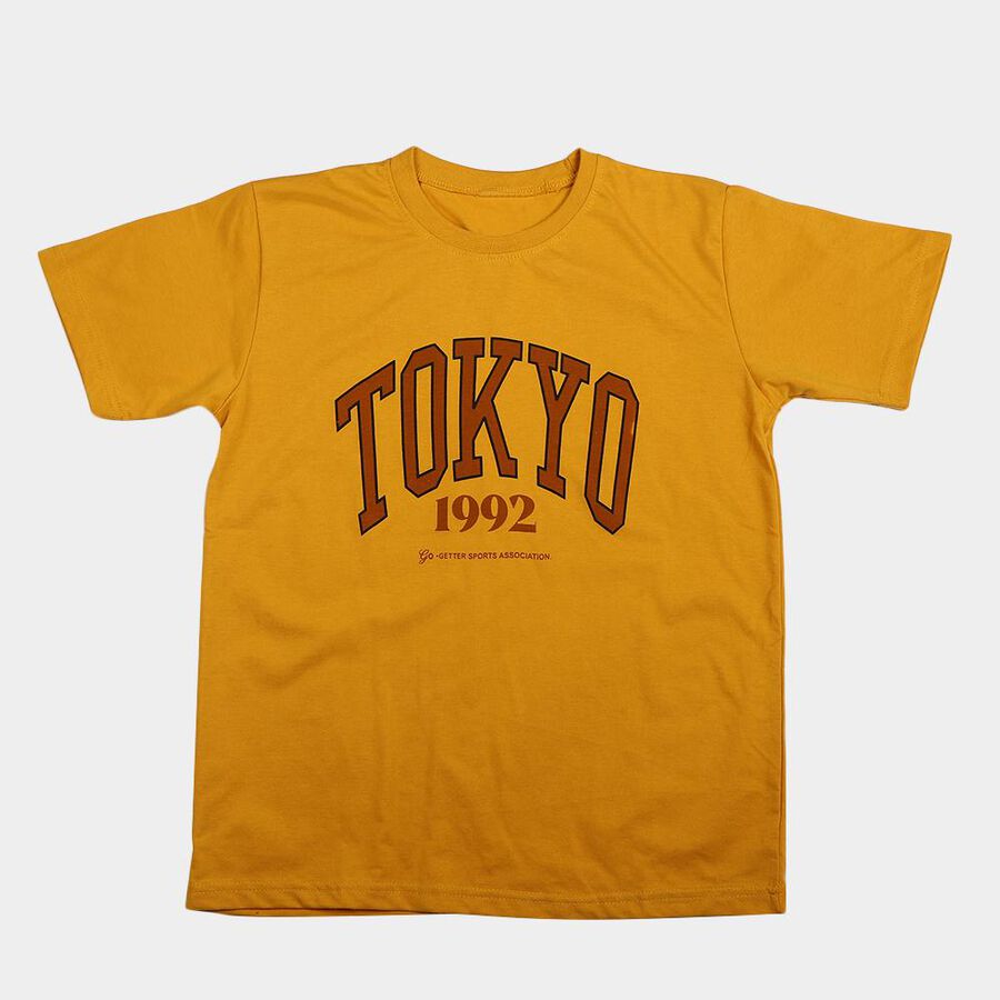 Boys Mustard Round Neck Regular Boys T-Shirt, Mustard, large