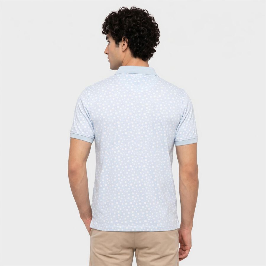 Men's Light Blue Cotton Polo Neck Printed T-Shirt, Light Blue, large