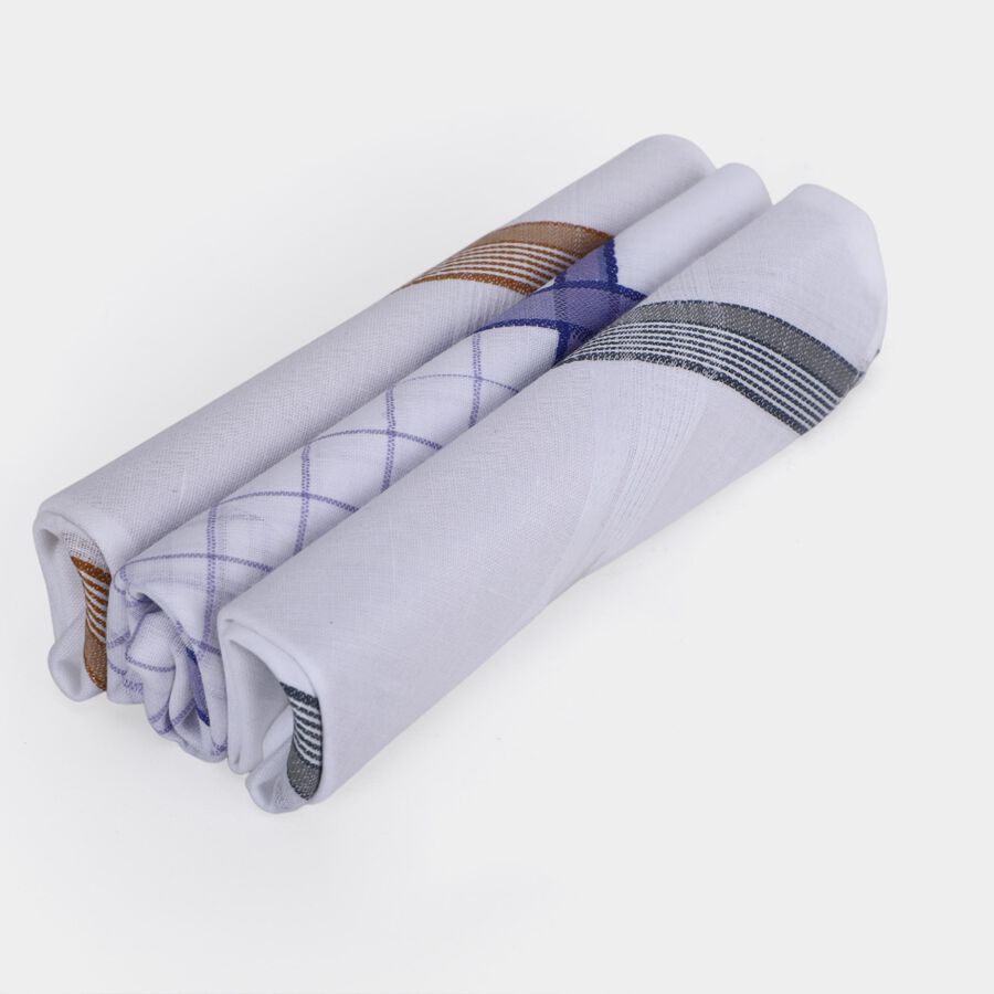 Men's Snow White Assorted Patterned Pack of 3 Handkerchief, हल्का नीला, large