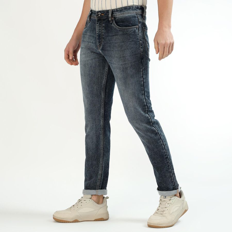 Men's Stonewashed Blue Slim Fit Stretchable Jeans, गहरा नीला, large image number null