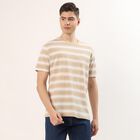 Men's Beige Cotton Blend Round Neck Casual T-Shirt, Beige, small